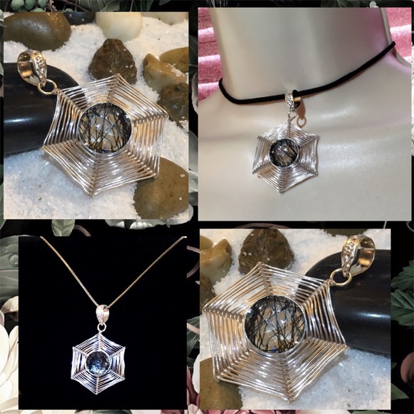 Cool Black Rutilated Quartz Handmade Halo Pendant - Picture 1 of 5